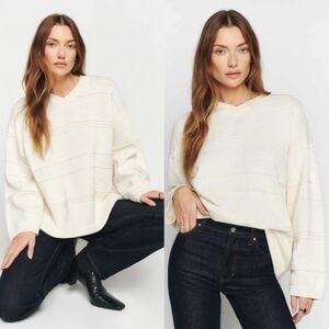 Reformation Brandy Oversized Transitional Cotton Sweater Cream XSmall